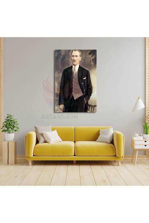 Eli Cebinde Atatürk Çizimi Kanvas Tablo Modeli Atatürk Portresi Duvar Tablosu