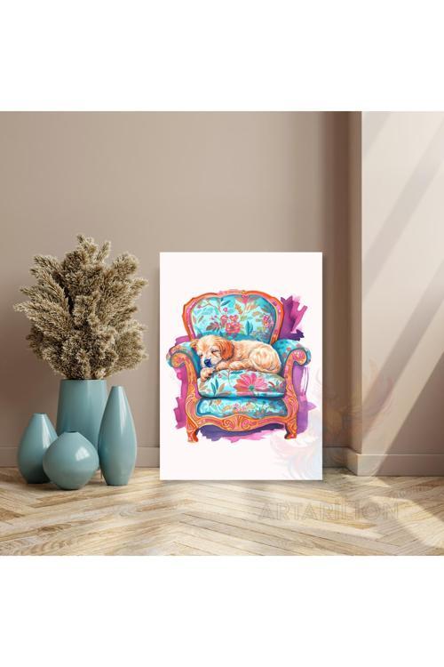 Uyuyan Yavru Köpek Kanvas Tablo Modern Sevimli Ev Dekoru Modern Tablo