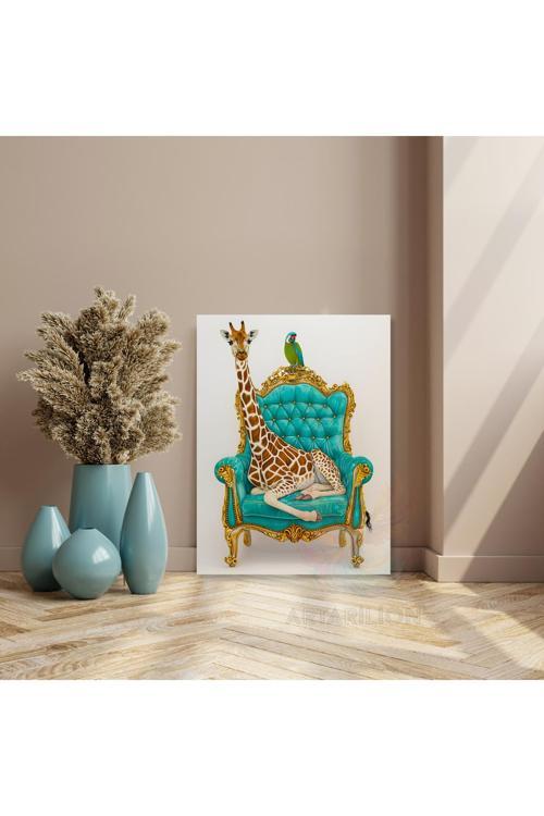 Zürafa ve Papağan Kanvas Tablo Modern Ev Dekoru Duvar Tablosu