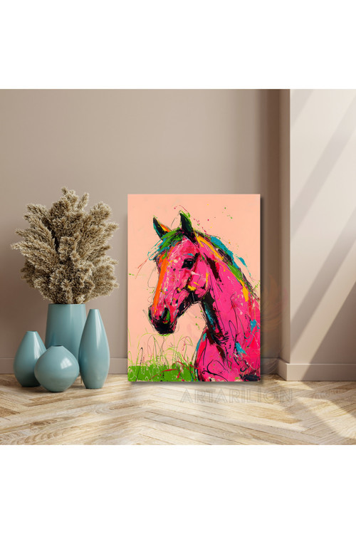 Pembe At Kanvas Tablo Salon Tablosu Ev Dekoru Yeni Ev Hediyesi