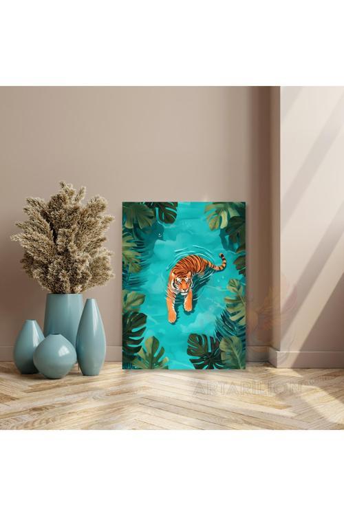 Yüzen Kaplan Kanvas Tablo Modern Ev Dekoru Duvar Tablosu