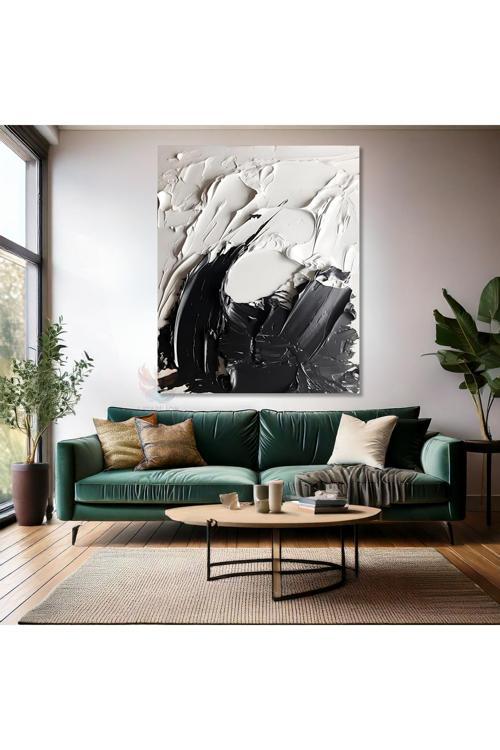 Soyut Temalı Kanvas Tablo Modern Sade Şık Siyah ve Beyaz Salon Ev Dekorasyon Kanvas Duvar Tablosu