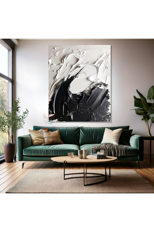 Soyut Temalı Kanvas Tablo Modern Sade Şık Siyah ve Beyaz Salon Ev Dekorasyon Kanvas Duvar Tablosu