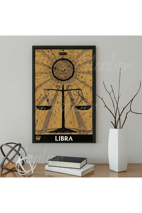 Kanvas Dijital HD Baskı Kanvas Tablo Libra Burcu Kanvas Tablo Zodiac Tarot Burç Duvar Tablosu