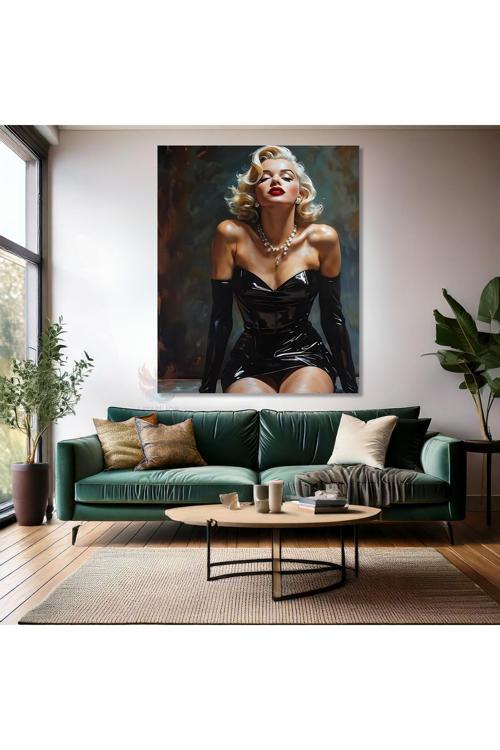 Siyah Elbiseli Marilyn Monroe Kanvas Tablo Dijital Baskı Ofis Ev Tablosu