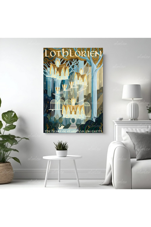 Yüzüklerin Efendisi Kanvas Tablo Loth-Lorien Duvar Dekorasyonu LOTR Oyun Odası Salon Tablosu