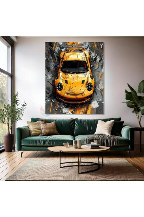 Sarı Spor Araba Görseli Kanvas Tablo Araç Tablosu Genç Odası Dekoru