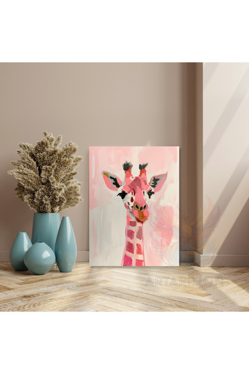 Kanvas Tablo Pembe Sevimli Zürafa Modern Tablo Ev Dekoru Kanvas Tablo