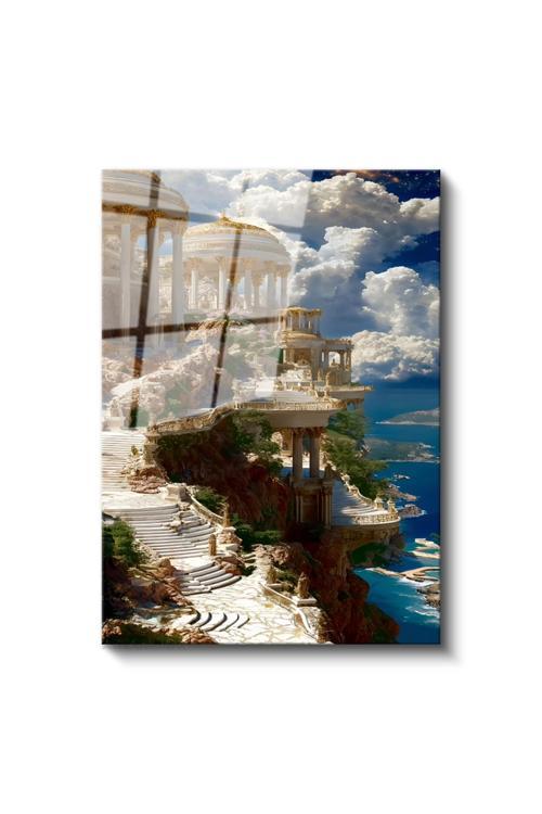 Cam Dikey Duvar Tablosu Cam Antik Şehir Manzara Ev Ofis Salon Modern Duvar Tablosu