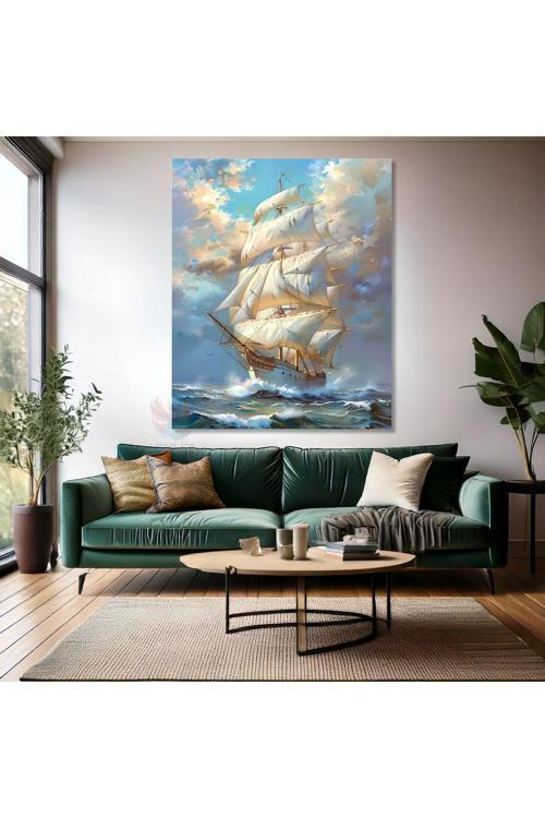 Beyaz Yelkenli Gemi Kanvas Tablo Salon Tablosu Duvar Dekoru