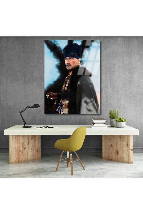 Renkli Atatürk Portresi Cam Tablo Ev Ofis Duvar Dekoru Cam Atatürk Tablo Modeli