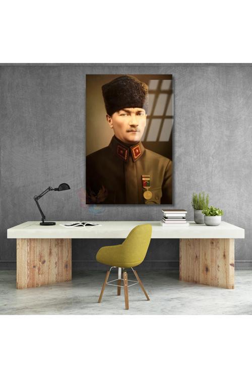 Cam Atatürk Portresi Ofis Tablosu Yeni Ev Hediyesi Cam Duvar Dekoru