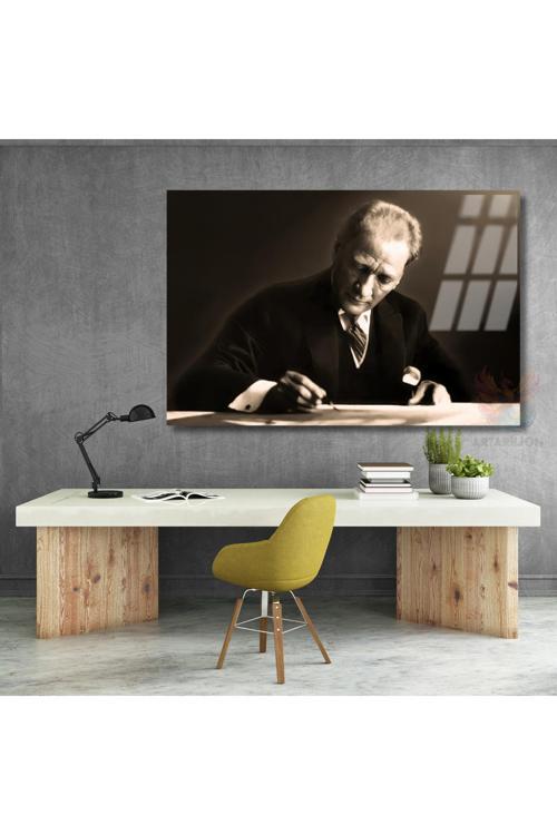 Yatay Cam Atatürk Görseli Tablo Atatürk Temalı Duvar Dekoru
