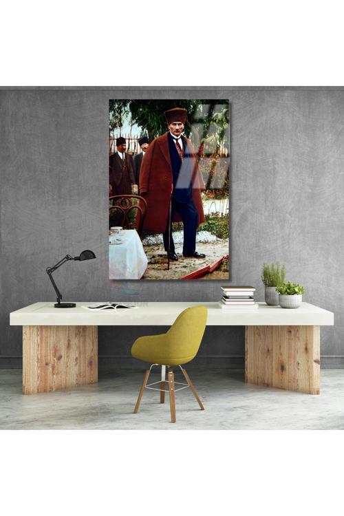 Ulu Önder Atatürk Cam Tablo Dikey Duvar Tablosu Renkli Atatürk Görseli Ev Ofis Dekoru