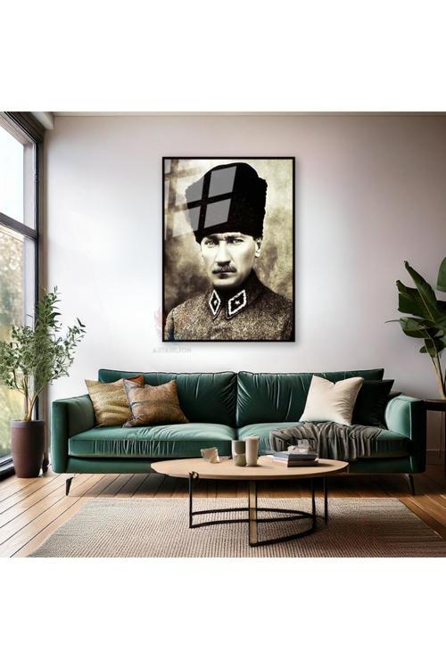 Atatürk Görseli Metal Çerçeveli Cam Tablo Dikey Duvar Tablosu Ev Ofis Dekoru Ev Ofis Hediyesi