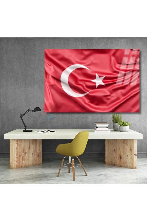 Ay Yıldız Türk Bayrağı Cam Tablo Yatay Duvar Tablosu Ev Ofis Okul Tablosu