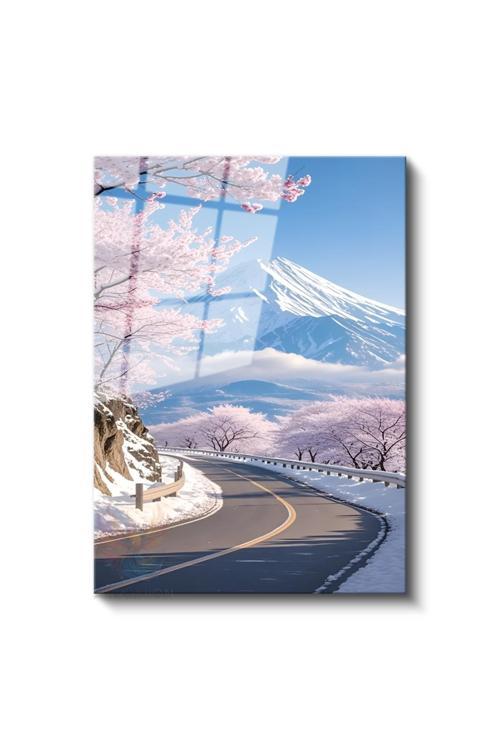 Cam Dikey Duvar Tablosu Cam Fujiye Giden Yol Ev Ofis Salon Modern Duvar Tablosu