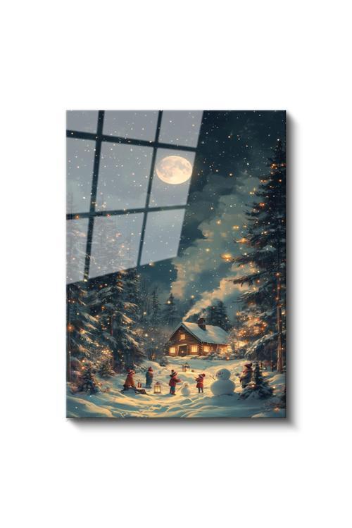 Cam Dikey Duvar Tablosu Cam Dolunay Yeni Yıl Ev Ofis Salon Modern Duvar Tablosu