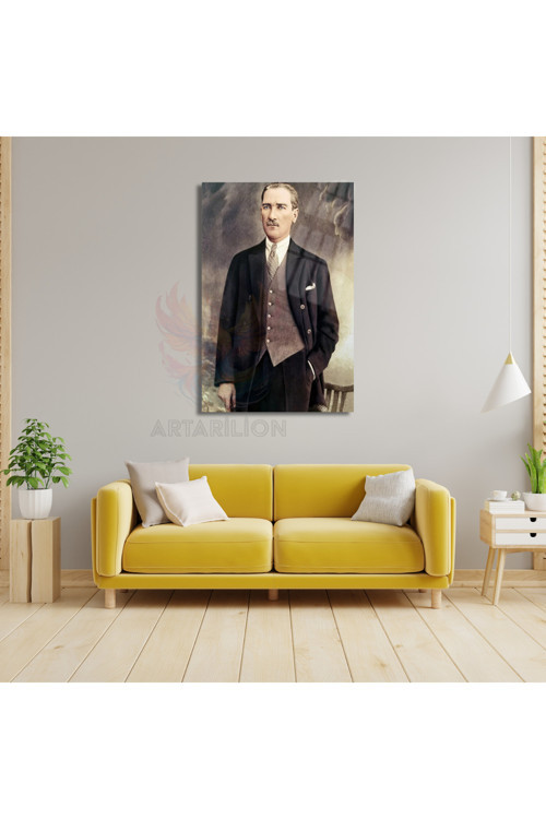 Eli Cebinde Atatürk Çizimi Kırılmaz Cam Tablo Modeli Atatürk Portresi Duvar Tablosu