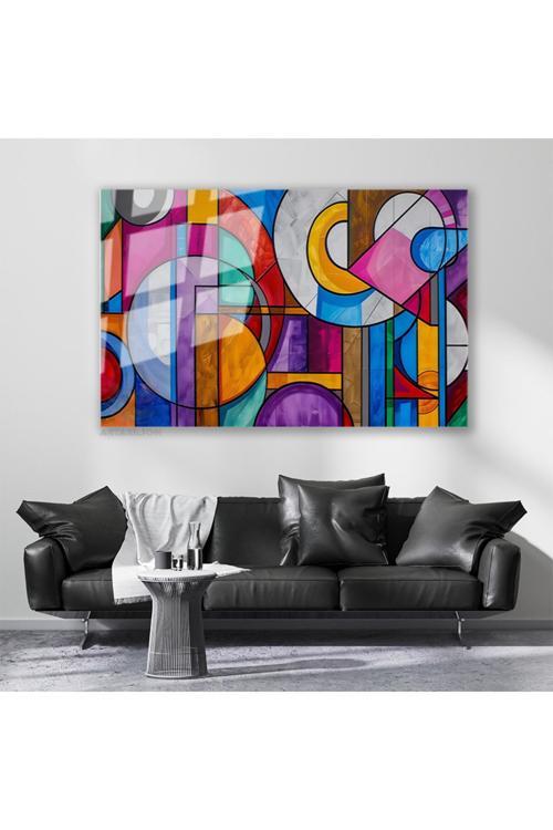 Cam Yatay Duvar Tablosu Cam Geometrik Sekiller4 Ev Ofis Salon Modern Duvar Tablosu