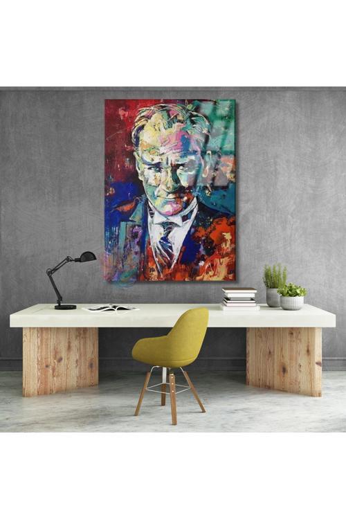 Çok Renkli Atatürk Tablosu Cam Duvar Dekoru Ev Ofis Tablo Modeli