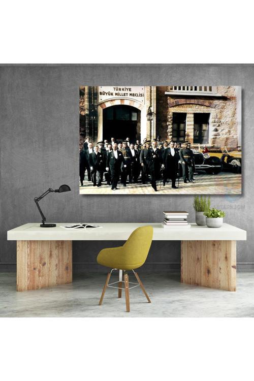 Atatürk ve Meclis Binası Cam Tablo Yatay Duvar Tablosu Okul Ev Ofis Tablosu