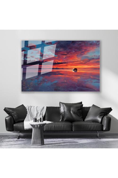 Cam Yatay Duvar Tablosu Cam Gunbatimi Renkleri Ev Ofis Salon Modern Duvar Tablosu