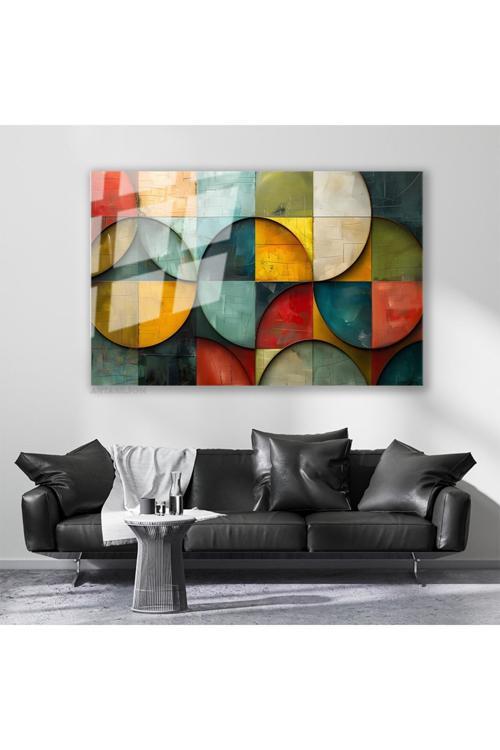 Cam Yatay Duvar Tablosu Cam Geometrik Sekiller2 Ev Ofis Salon Modern Duvar Tablosu