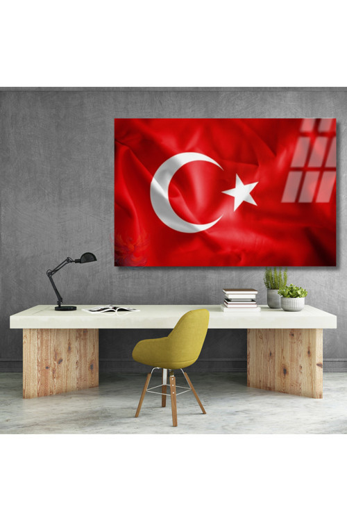 Türk Bayrağı Görseli Cam Tablo Ev Ofis Okul Tablosu Ay Yıldız Duvar Tablosu