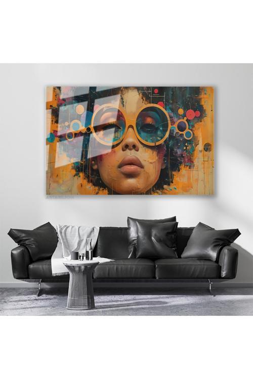 Cam Yatay Duvar Tablosu Cam Gozluklu Kiz Ev Ofis Salon Modern Duvar Tablosu