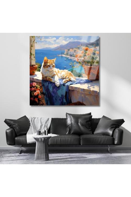 Liman Manzarası ve Kedi Kırılmaz Cam Tablo Dijital Baskı Tablo Modeli
