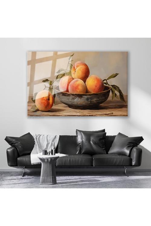 Cam Yatay Duvar Tablosu Cam Naturmort Seftaliler Ev Ofis Salon Modern Duvar Tablosu