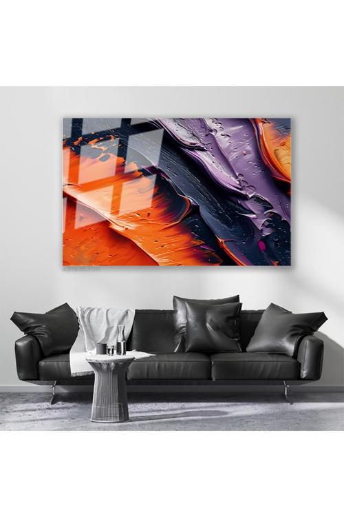 Cam Yatay Duvar Tablosu Cam Koyu Renk Firca Darbeleri Ev Ofis Salon Modern Duvar Tablosu