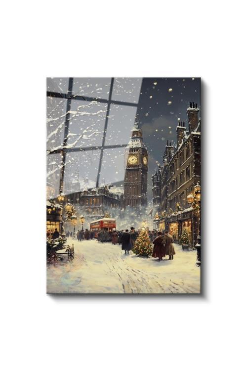 Cam Dikey Duvar Tablosu Cam Karlı Yeni Yıl Ev Ofis Salon Modern Duvar Tablosu