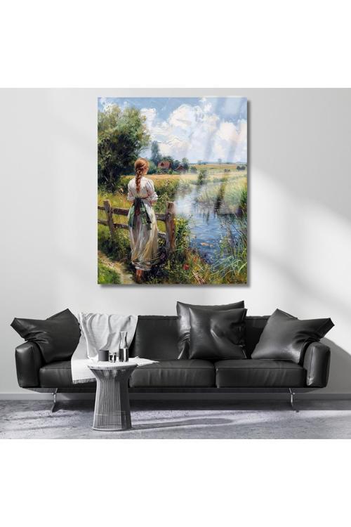 Köydeki Kız Kırılmaz Cam Tablo Vintage Salon Tablosu Klasik Tablo Modeli