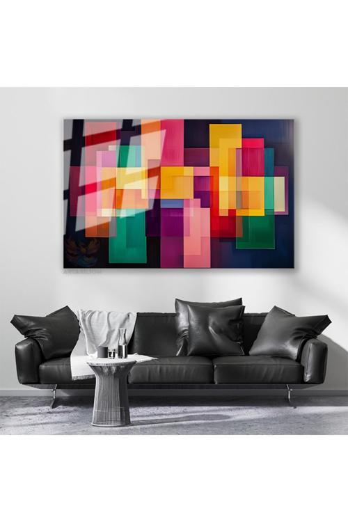 Cam Yatay Duvar Tablosu Cam Geometrik Sekiller5 Ev Ofis Salon Modern Duvar Tablosu