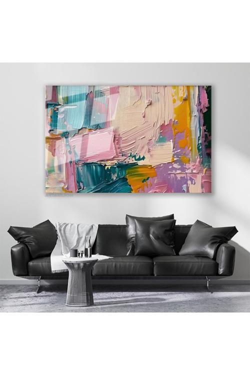 Cam Yatay Duvar Tablosu Cam Pastel Firca Darbeleri4 Ev Ofis Salon Modern Duvar Tablosu