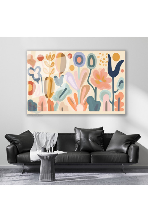 Cam Yatay Duvar Tablosu Cam Pastel Renk Sekiller2 Ev Ofis Salon Modern Duvar Tablosu