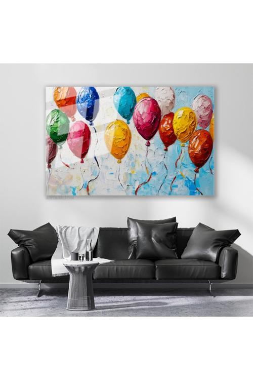 Cam Yatay Duvar Tablosu Cam Renkli Balonlar Ev Ofis Salon Modern Duvar Tablosu