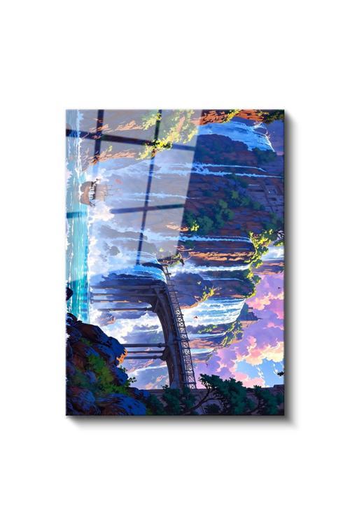 Cam Dikey Duvar Tablosu Cam Şelale Gemi Ev Ofis Salon Modern Duvar Tablosu