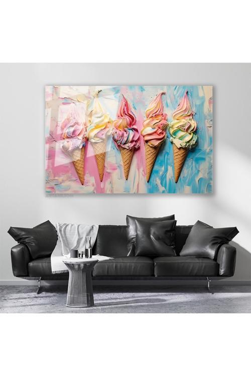 Cam Yatay Duvar Tablosu Cam Renkli Dondurmalar Ev Ofis Salon Modern Duvar Tablosu