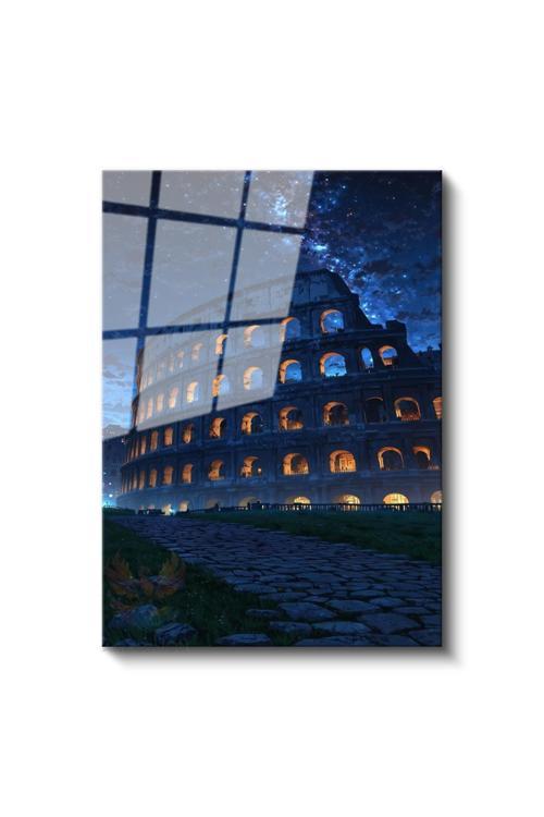 Cam Dikey Duvar Tablosu Cam Romada Gece Ev Ofis Salon Modern Duvar Tablosu