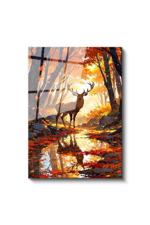 Cam Dikey Duvar Tablosu Cam Sonbahar Geyik Ev Ofis Salon Modern Duvar Tablosu