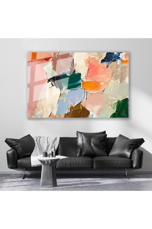 Cam Yatay Duvar Tablosu Cam Renkli Firca Darbeleri5 Ev Ofis Salon Modern Duvar Tablosu