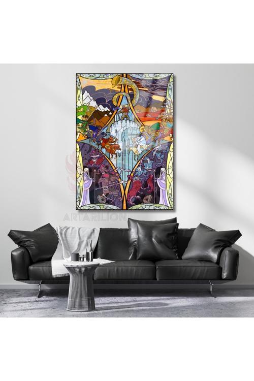 Cam Tablo Mozaik Görünümlü Yüzüklerin Efendisi Temalı Dijital Baskı Cam Tablo Oyuncu Odası Tablosu