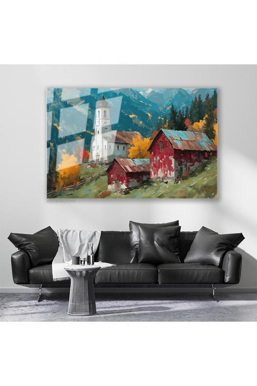 Cam Yatay Duvar Tablosu Cam Sonbahar Manzarasi5 Ev Ofis Salon Modern Duvar Tablosu