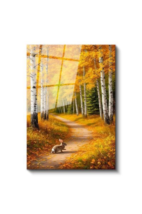 Cam Dikey Duvar Tablosu Cam Sonbahar Tavşan Ev Ofis Salon Modern Duvar Tablosu