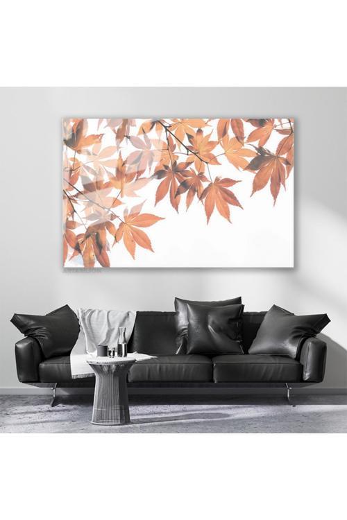 Cam Yatay Duvar Tablosu Cam Sonbahar Yapraklari2 Ev Ofis Salon Modern Duvar Tablosu