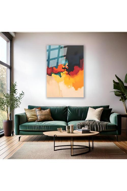Renklerin Ahengi Soyut Tasarım Cam Duvar Tablosu Cam Tablo Salon Tablosu