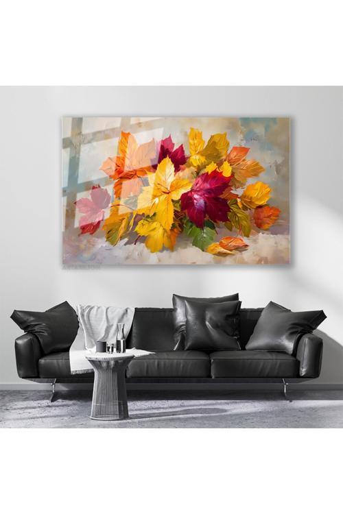 Cam Yatay Duvar Tablosu Cam Sonbahar Yapraklari3 Ev Ofis Salon Modern Duvar Tablosu